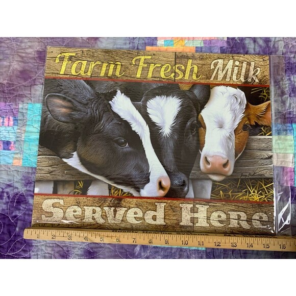 Farm Fresh Milk Served Here 16x12.5 Tin Sign Crunchy Raw Milk Natural Clean - Picture 3 of 3